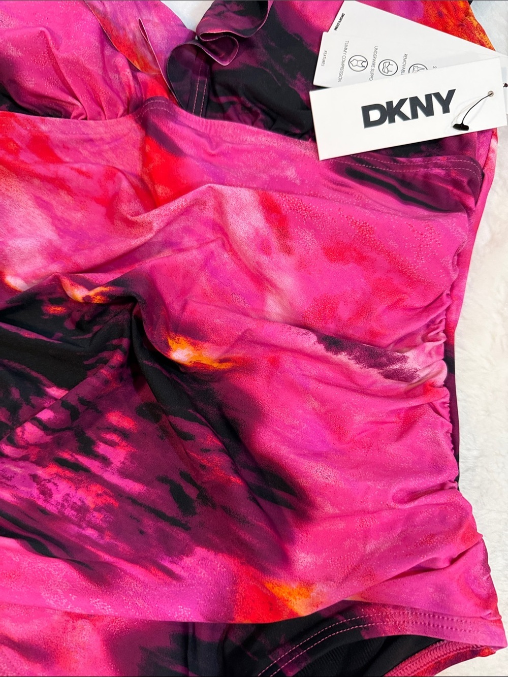 🌺 NWT - DKNY One-Piece Swimsuit NWT Size Small Pink Abstract Print 🌺 - Picture 2 of 7